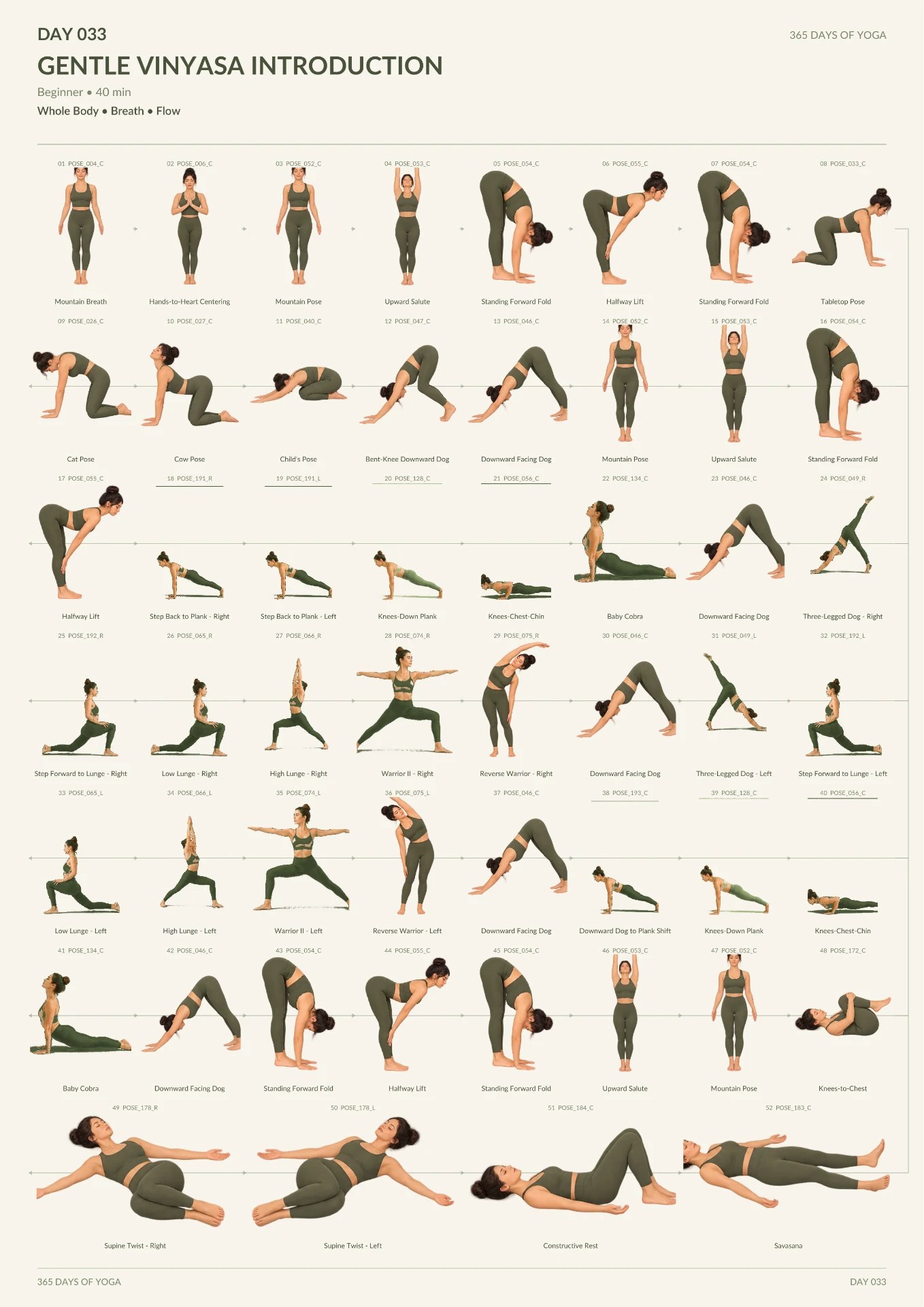 Day 33 — Gentle Vinyasa Introduction yoga sequence page