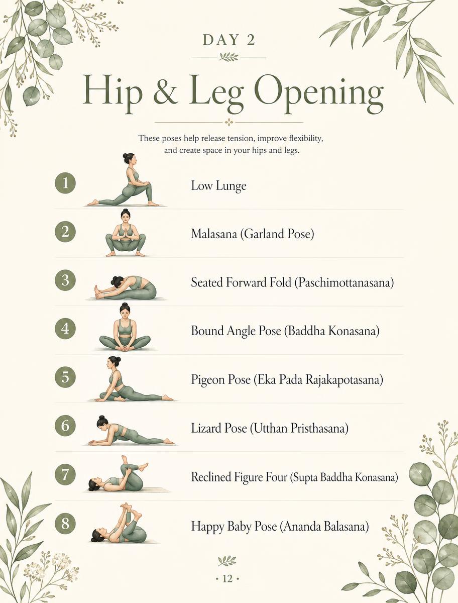 Day 2 — Hip and leg opening yoga sequence page